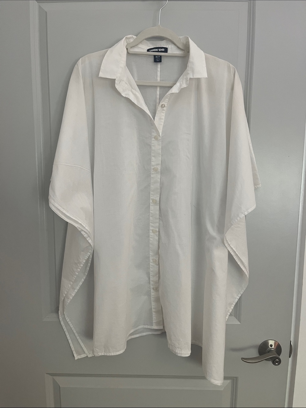 Lands' End White Women's Swim Coverup Button-Front Tunic